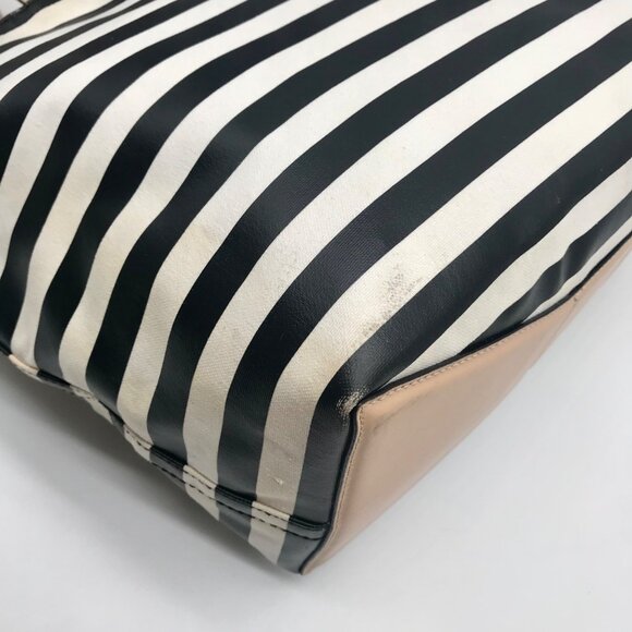 Kate Spade Black And White Leather Splash Out Striped Francis Tote - Picture 9 of 11